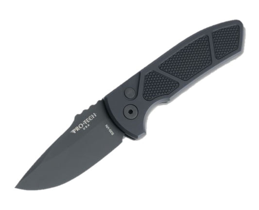 Protech Short Blade Rockeye Black Knurling Handle Black Plain Edge Auto Folding Knife