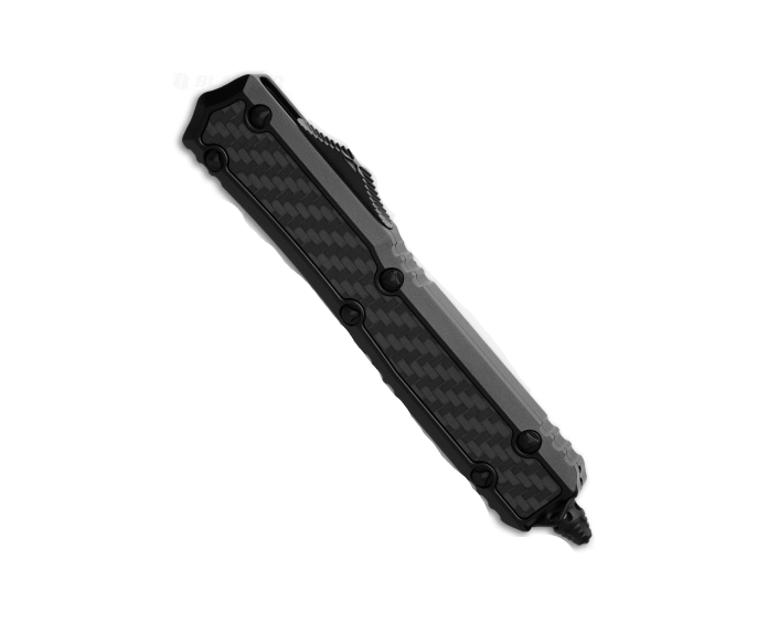 Microtech Makora D/E Tactical Partial Serrated Nickel Baron Internals CF Inlay Out the Front Knife