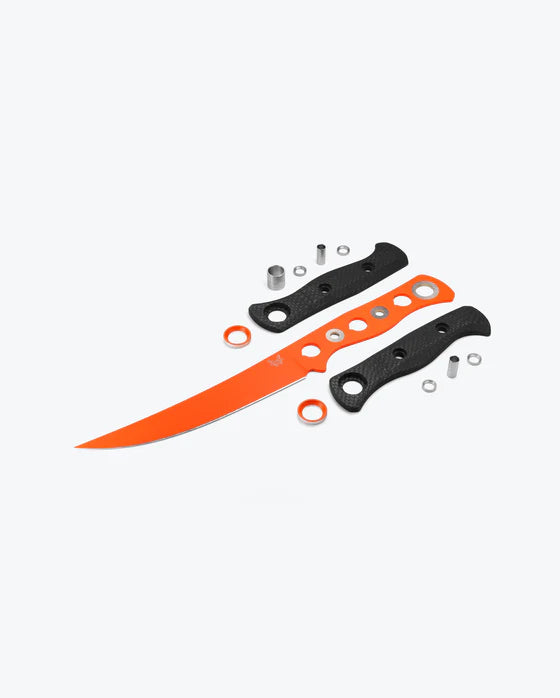 Benchmade Meatcrafter Carbon Fiber Handle Orange Blade Fixed Blade w/ Sheath