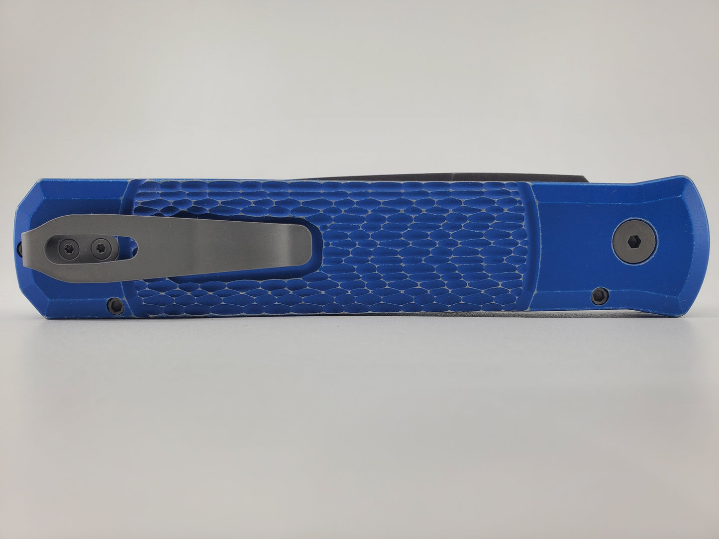 Protech Blade West 2024 Leftie Godfather Battleworn "Jigg" Blue Handle Auto Folding Knife