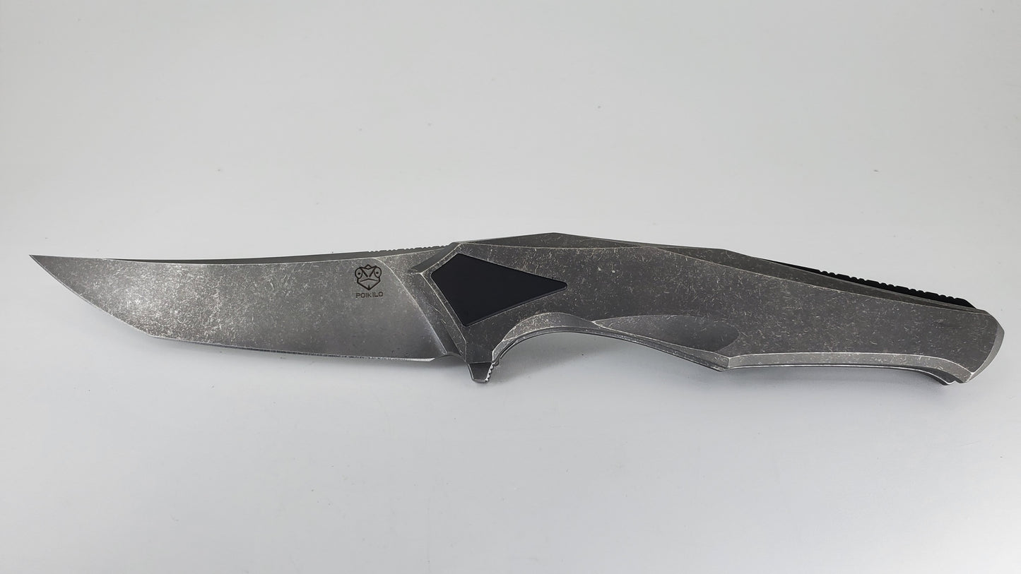 Poikilo Blades Bionic Rhino Dark Stonewash M398 Framelock Hidden Screws Folding Knife