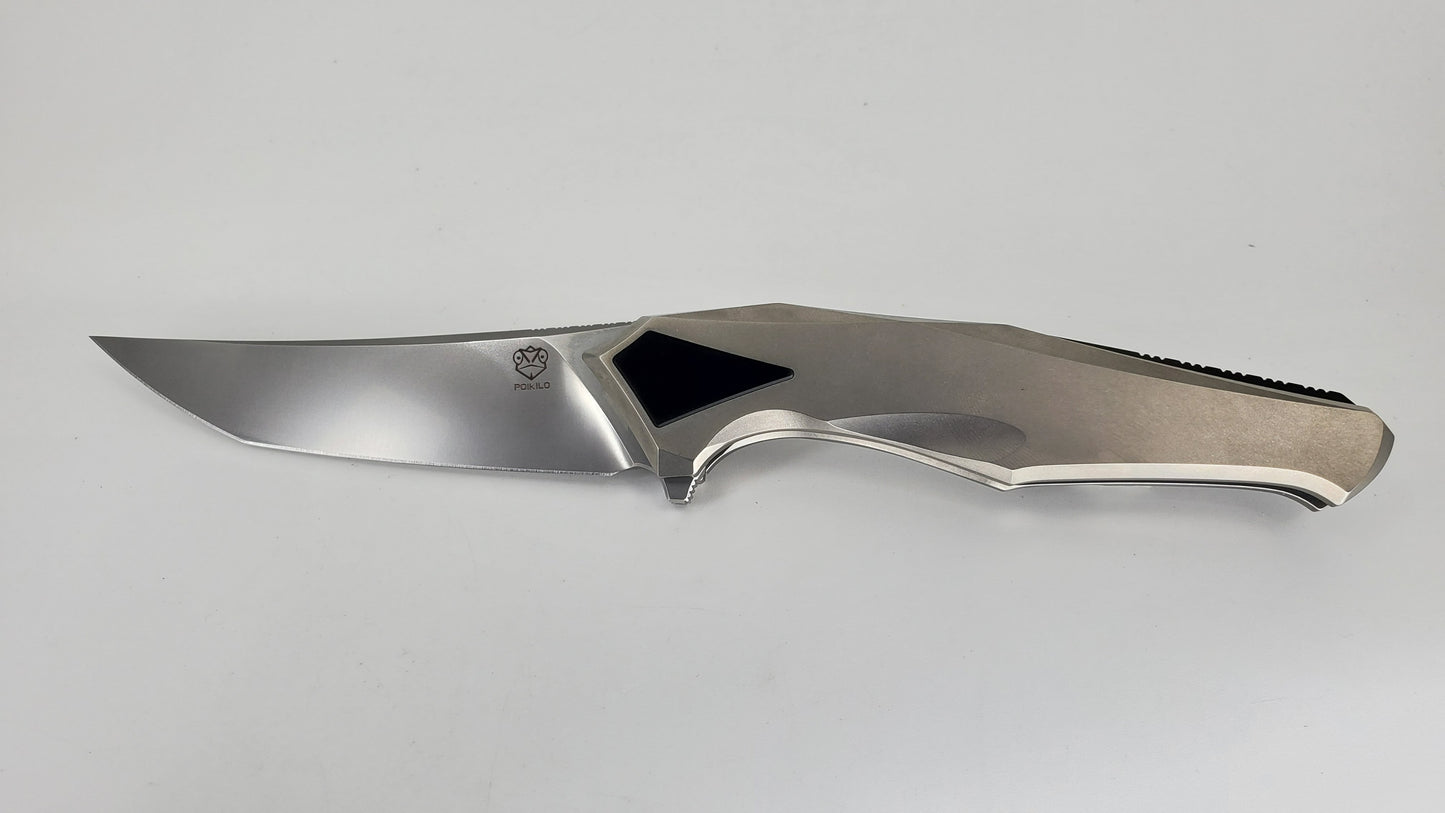 Poikilo Blades Bionic Rhino Pearlescent Stonewash M398 Framelock Hidden Screws Folding Knife