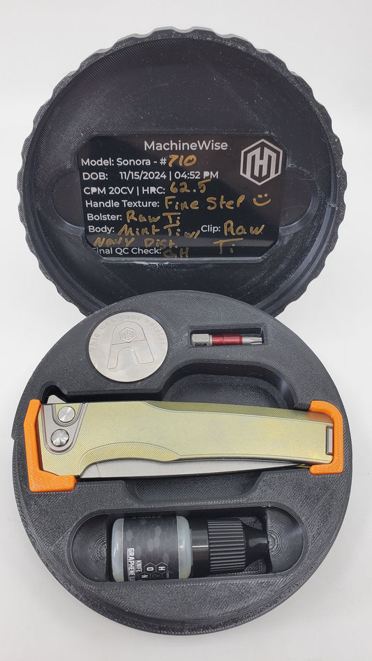 *Consignment* MachineWise Sonora #710 Mint w/ Navy Distress (20CV | Titanium Bolster) Buttonlock Folding Knife