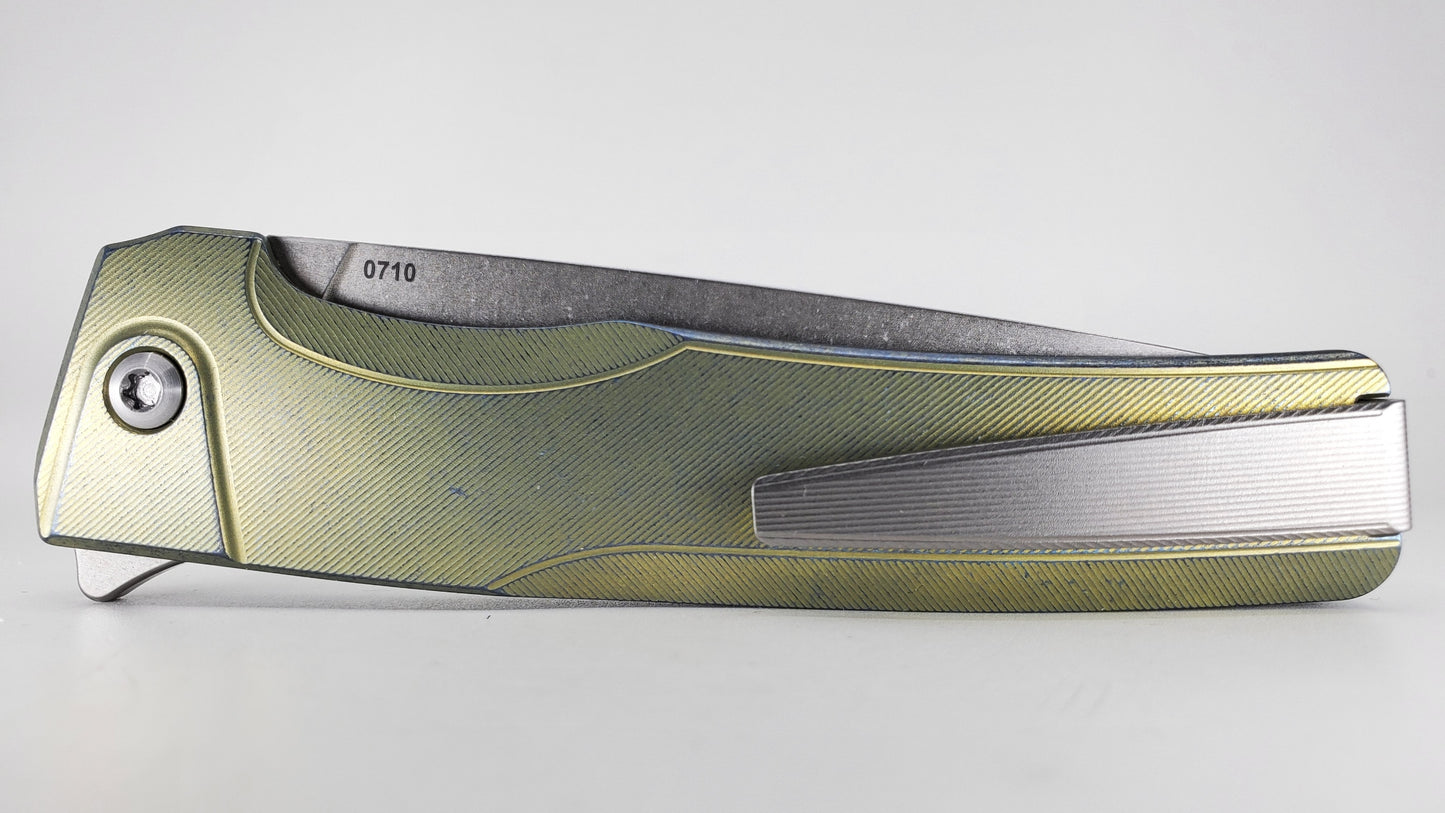 *Consignment* MachineWise Sonora #710 Mint w/ Navy Distress (20CV | Titanium Bolster) Buttonlock Folding Knife