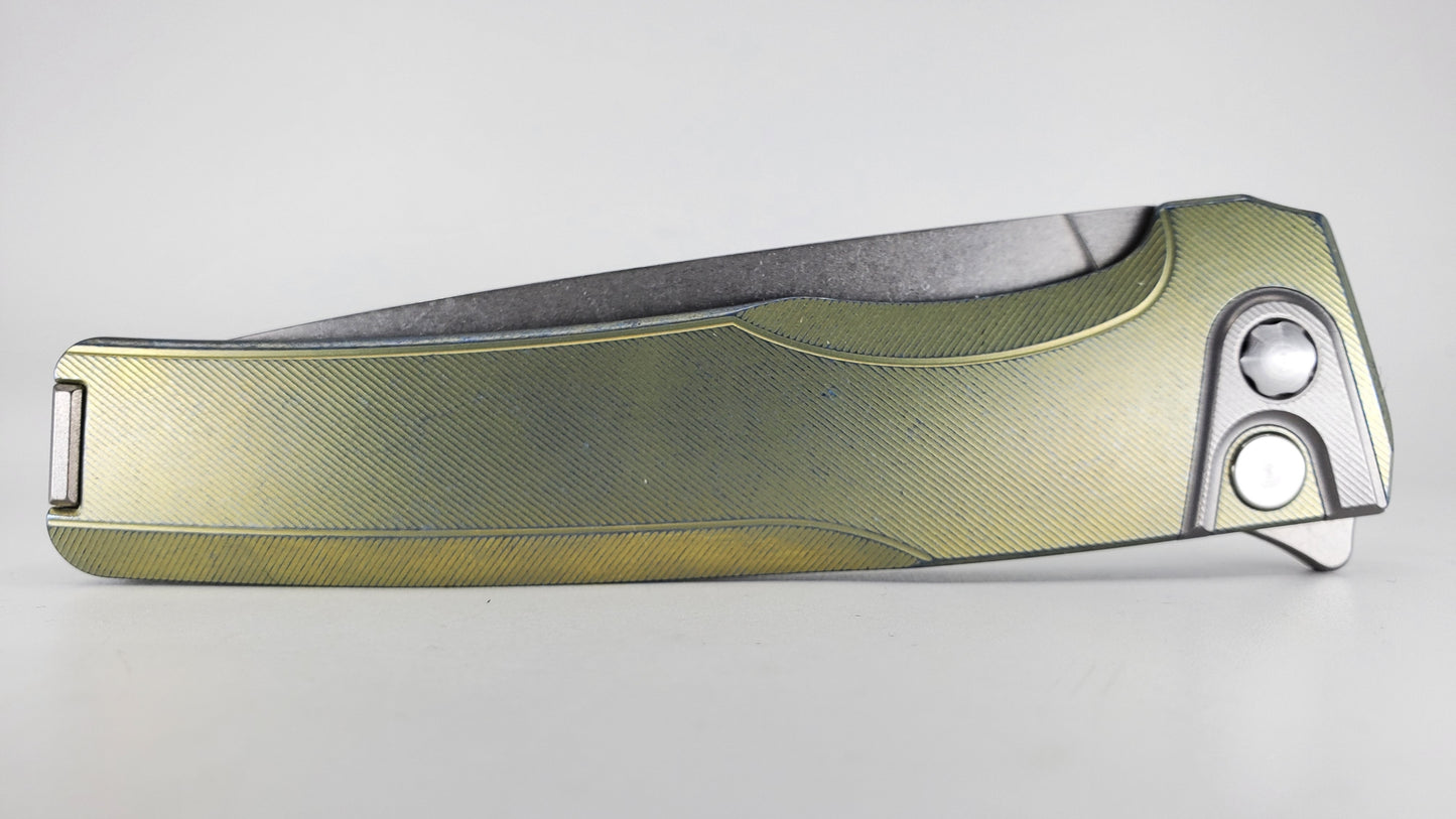 *Consignment* MachineWise Sonora #710 Mint w/ Navy Distress (20CV | Titanium Bolster) Buttonlock Folding Knife