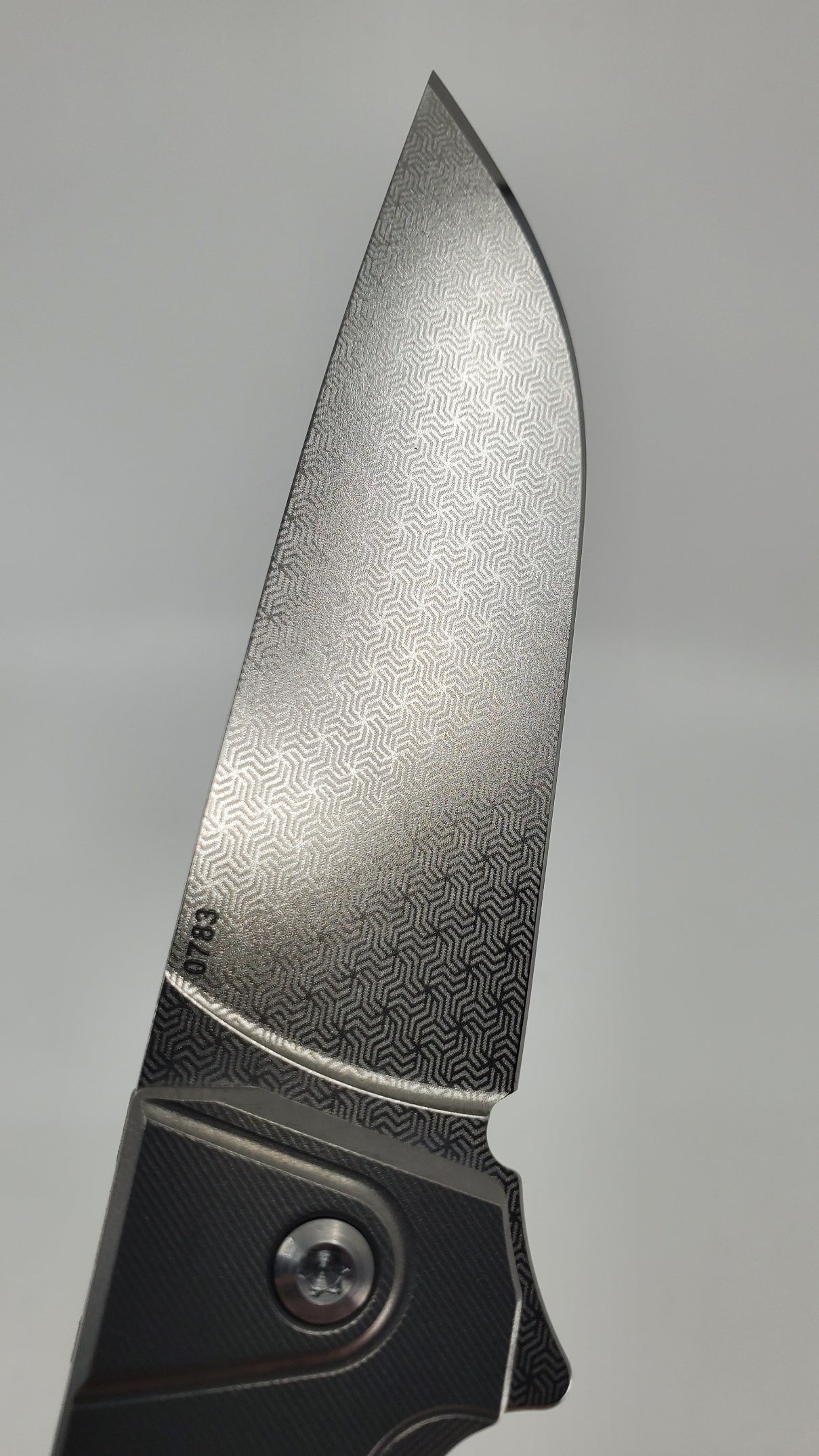 MachineWise Sonora Raw Ti Laser Patern #5 Blade (20CV | Brass Bolster) Buttonlock Folding Knife #783