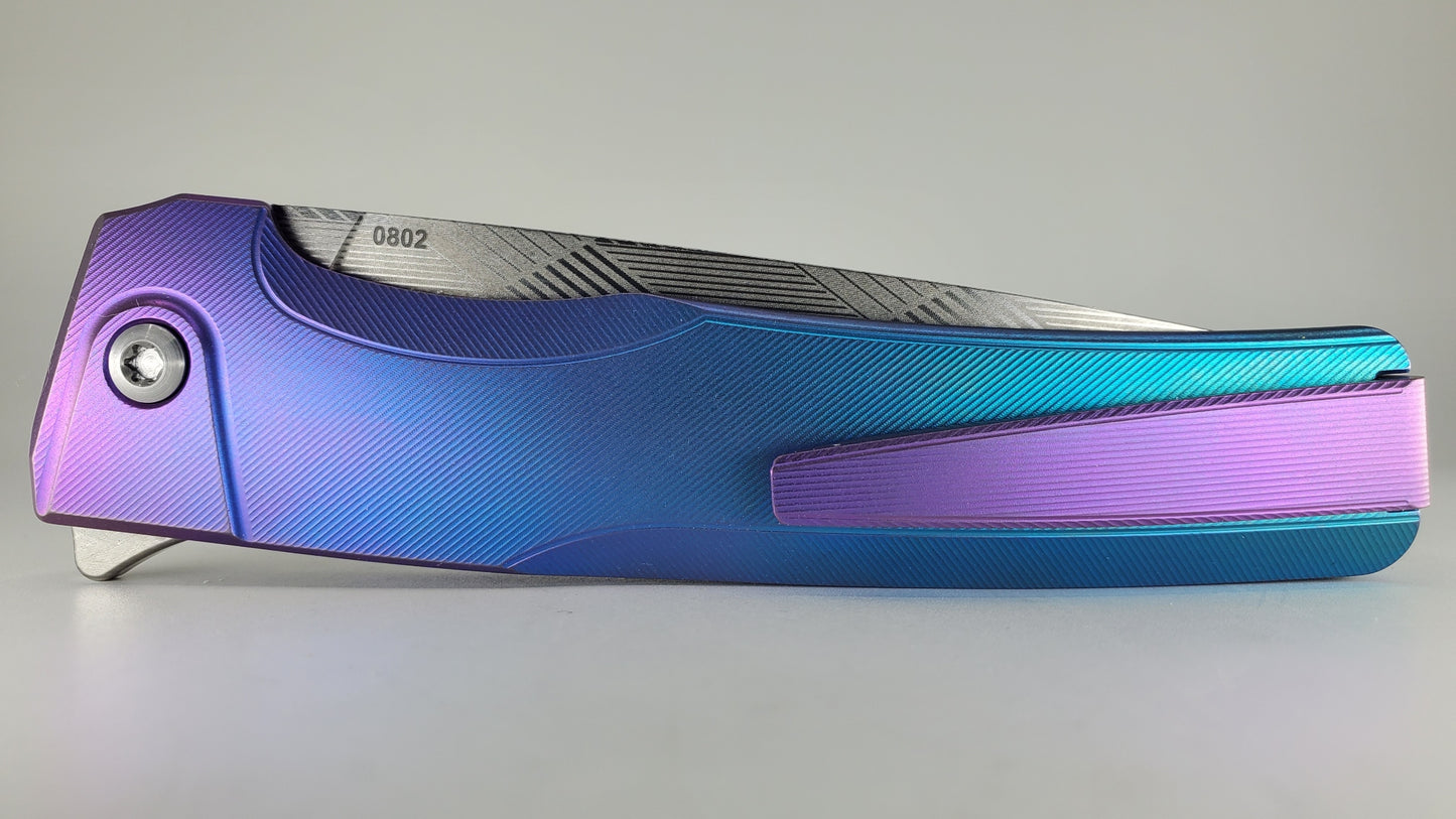 MachineWise Sonora #802 Midnight Faded Ti (20CV | Brass Bolster | LP-3) Buttonlock Folding Knife