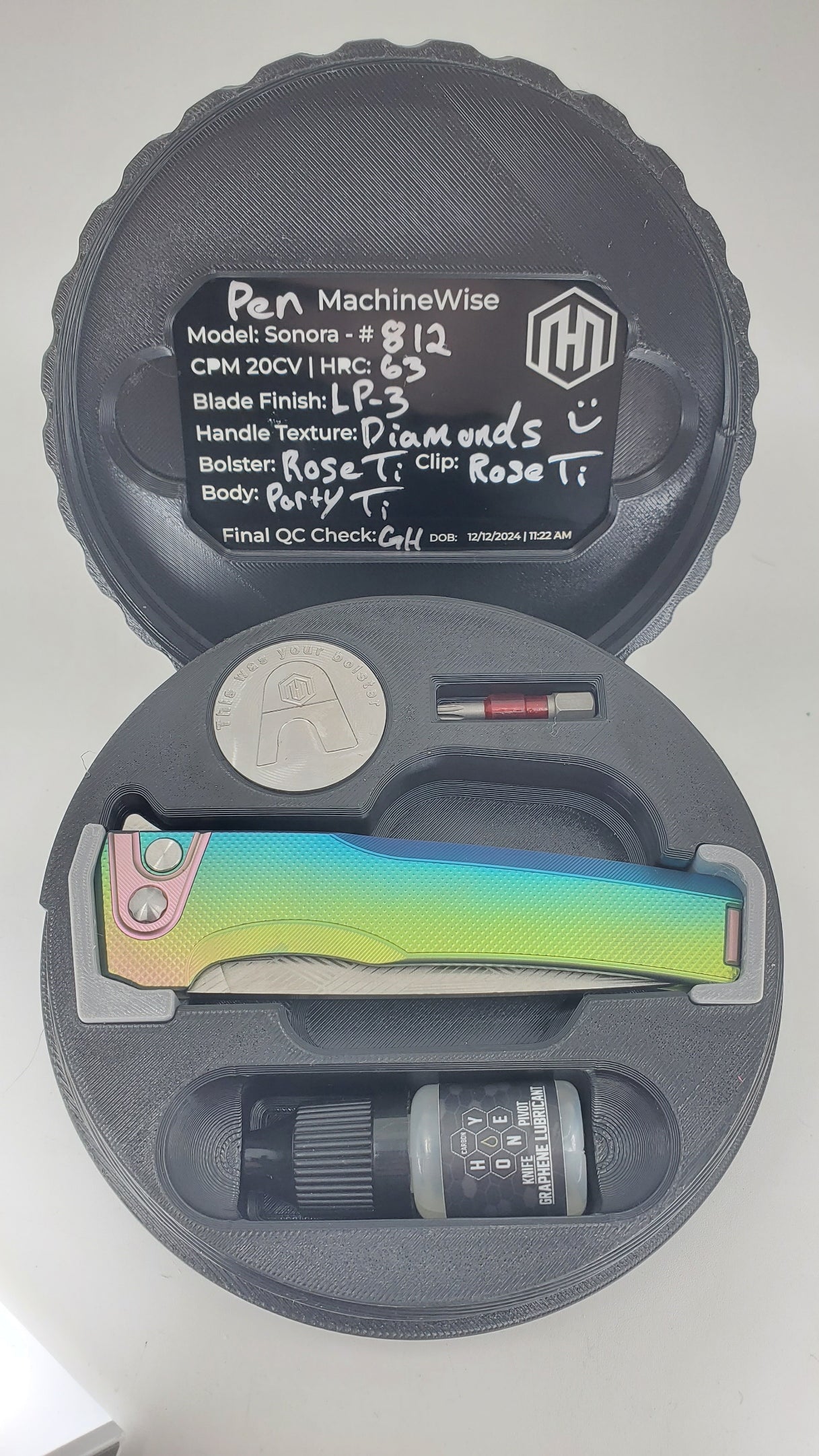 MachineWise Sonora Party Fade Ti (20CV | Rose Ti Bolster | LP-3 | Diamond Handle) Rose Ti Clip Folding Knife