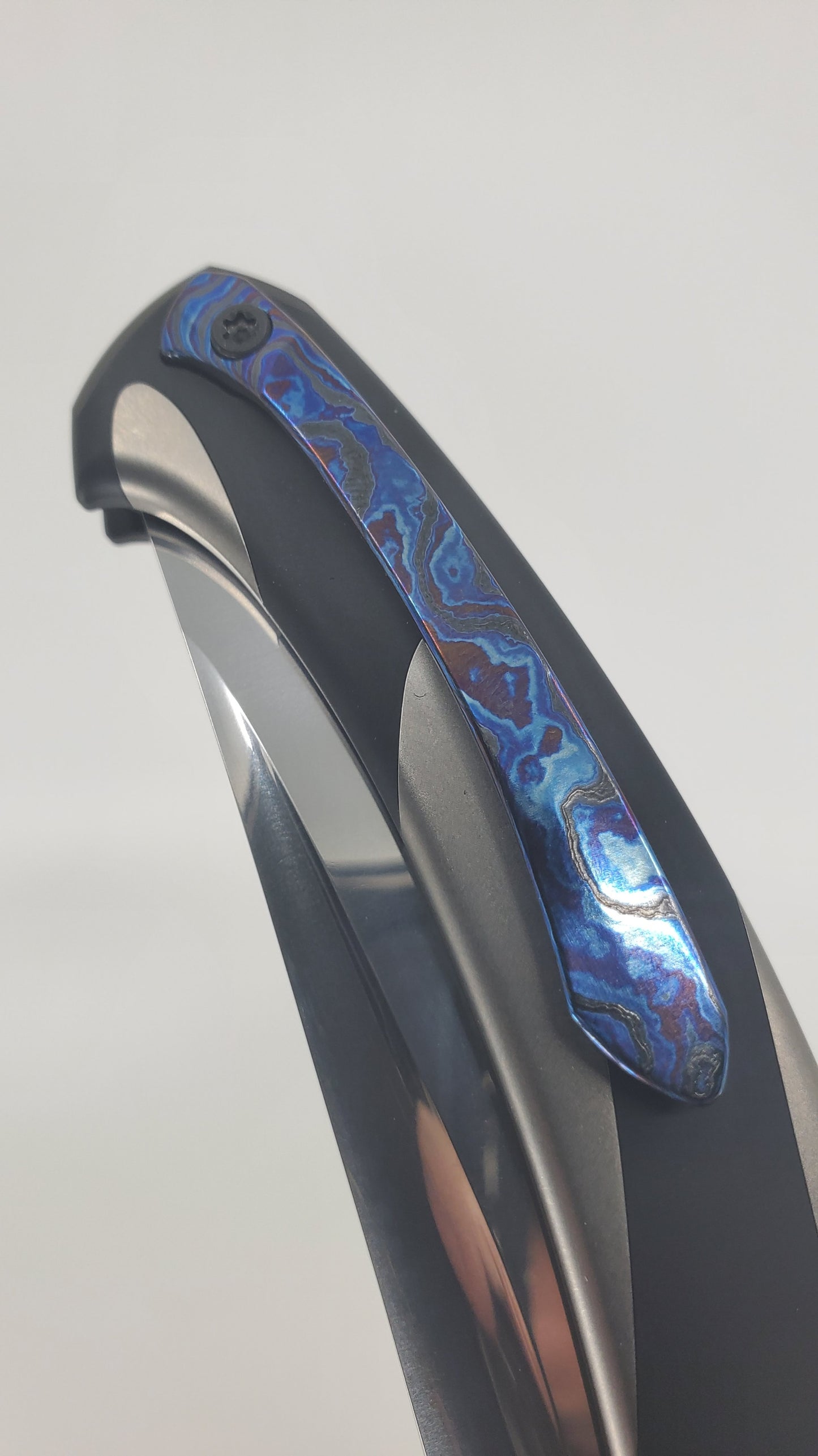 PoiKilo Orca Timascus Clip / Spine M398 Polished Blade Linerlock Folding Knife