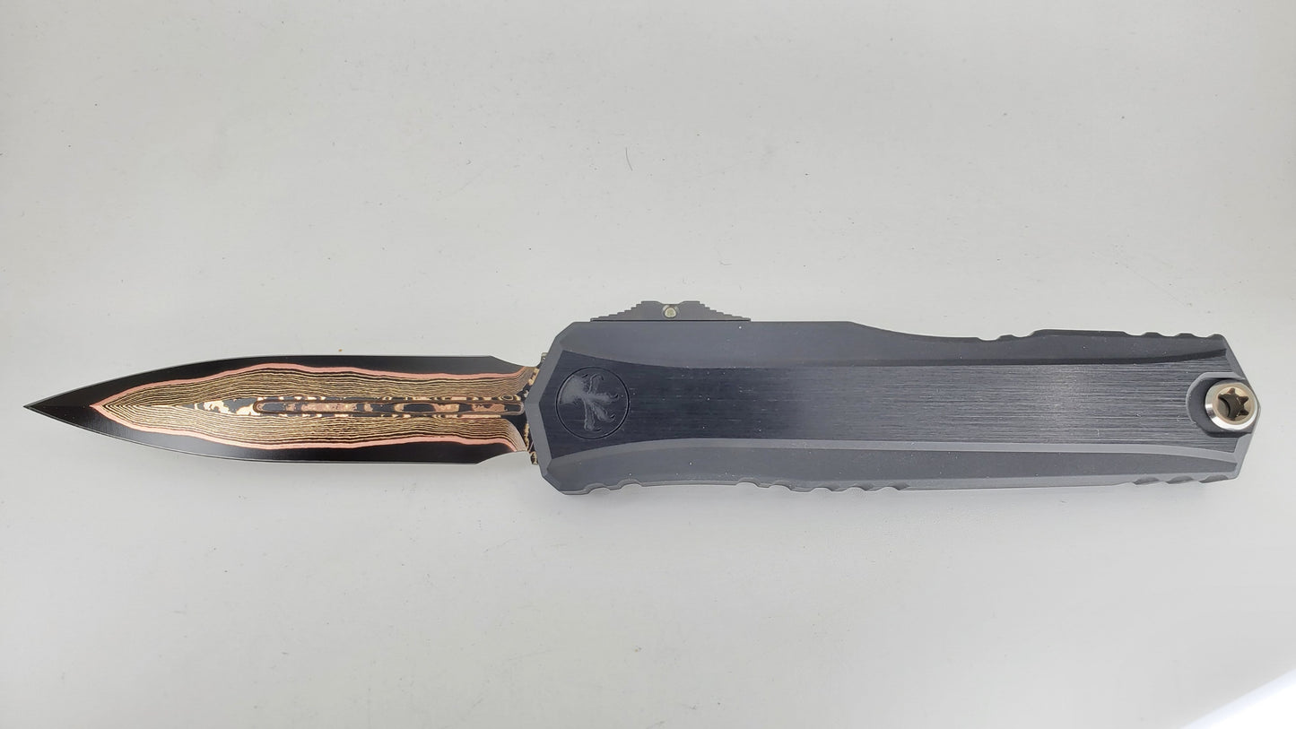 Microtech Cypher II D/E Marfione Select Baker Forge Coppermai Damascus Out the Front Knife