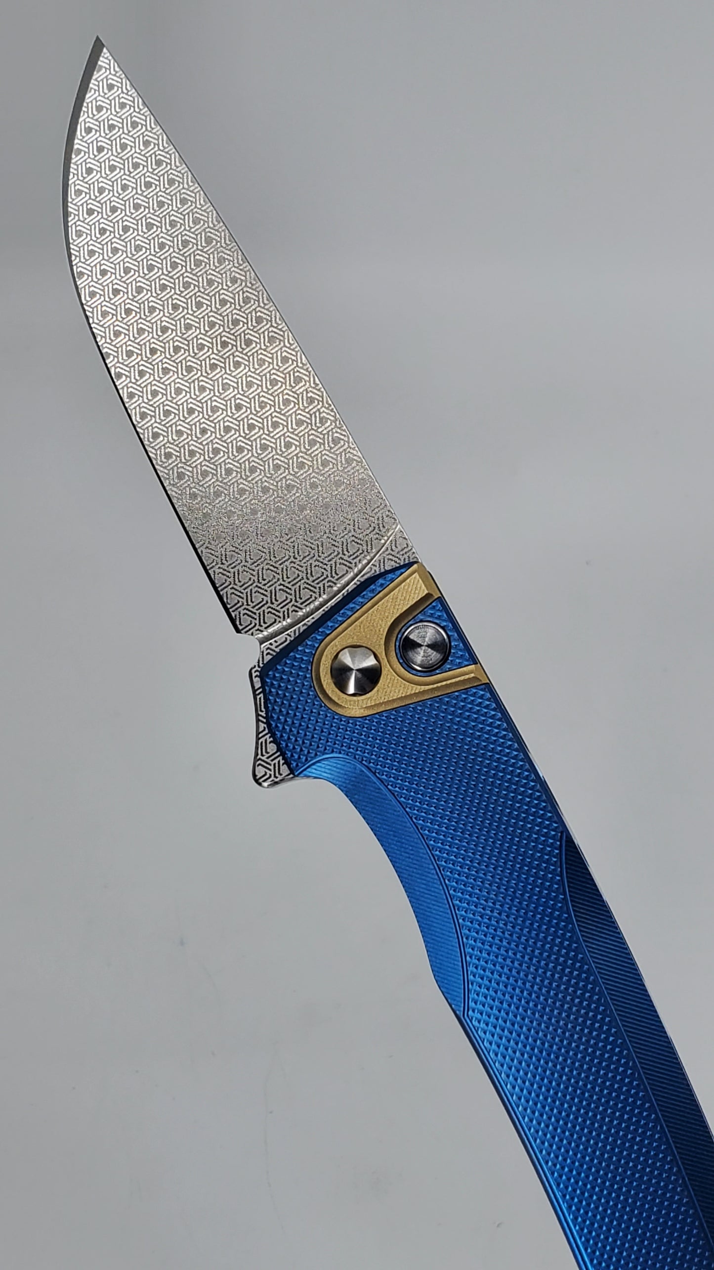 MachineWise Sonora Navy (CPM 20CV | Brass Bolster | Diamond Pattern) Buttonlock Folding Knife #857