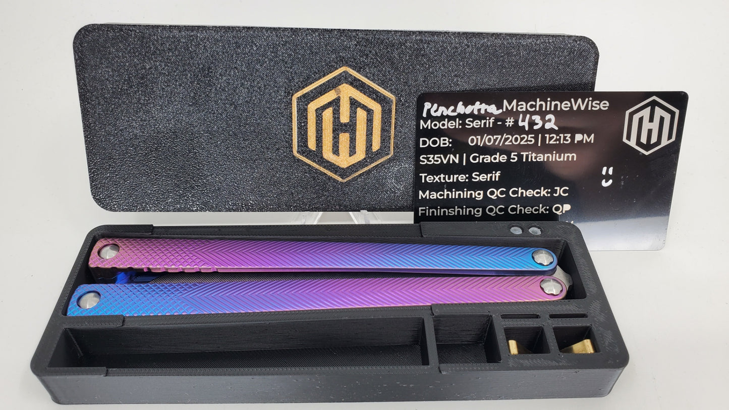 MachineWise Serif Blue Purple Fade S35VN Live Blade Balisong