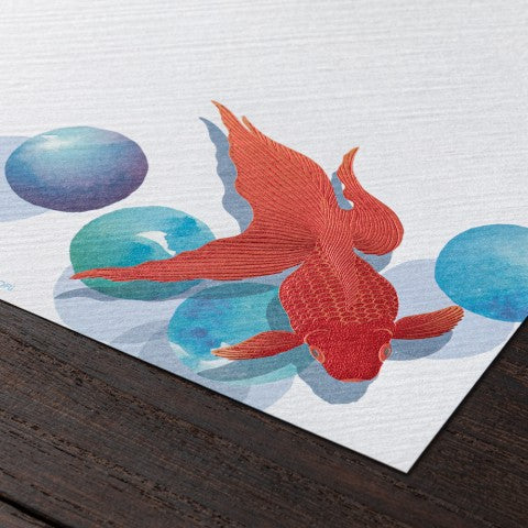 Midori Letter Pad 171 Foil-Stamping Marble and Goldfish