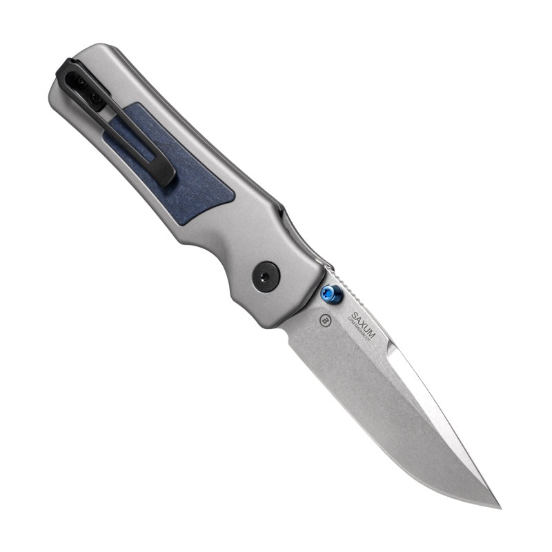 Hogue Saxum Button Lock | Magnacut Blade w/ Aluminum Handle & Blue Canyon Richlite Inlays