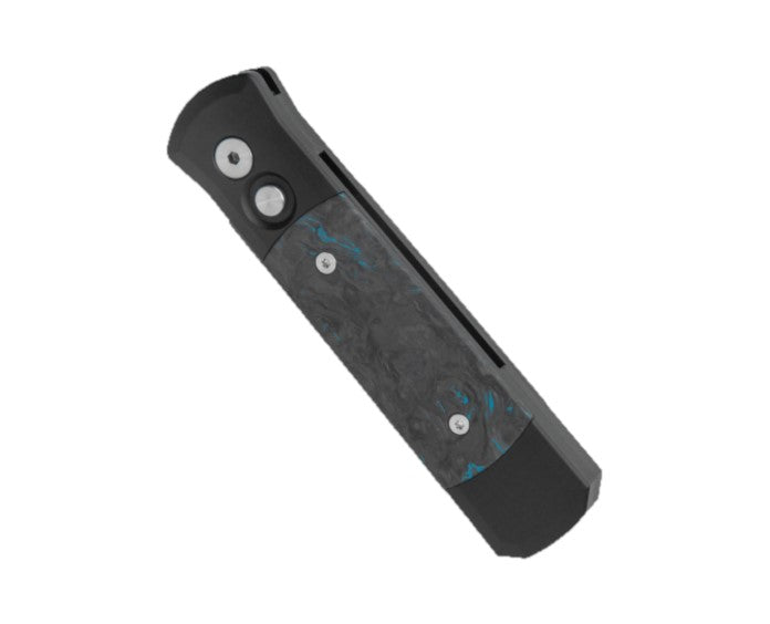 Protech Godson Fat Carbon Dark Matter Blue inlay Auto Folding Knife