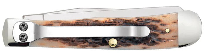 Case Knives Peach Seed Jig Amber Bone Trapper with Clip Slip Joint Knife