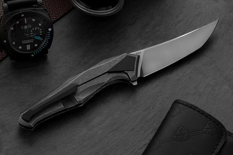 Poikilo Blades Bionic Rhino Dark Stonewash M398 Framelock Hidden Screws Folding Knife