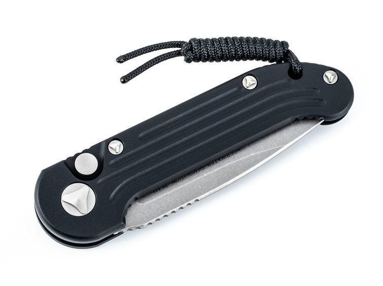 Microtech L.U.D.T. Stonewash Partial Serrated Auto Folding Knife
