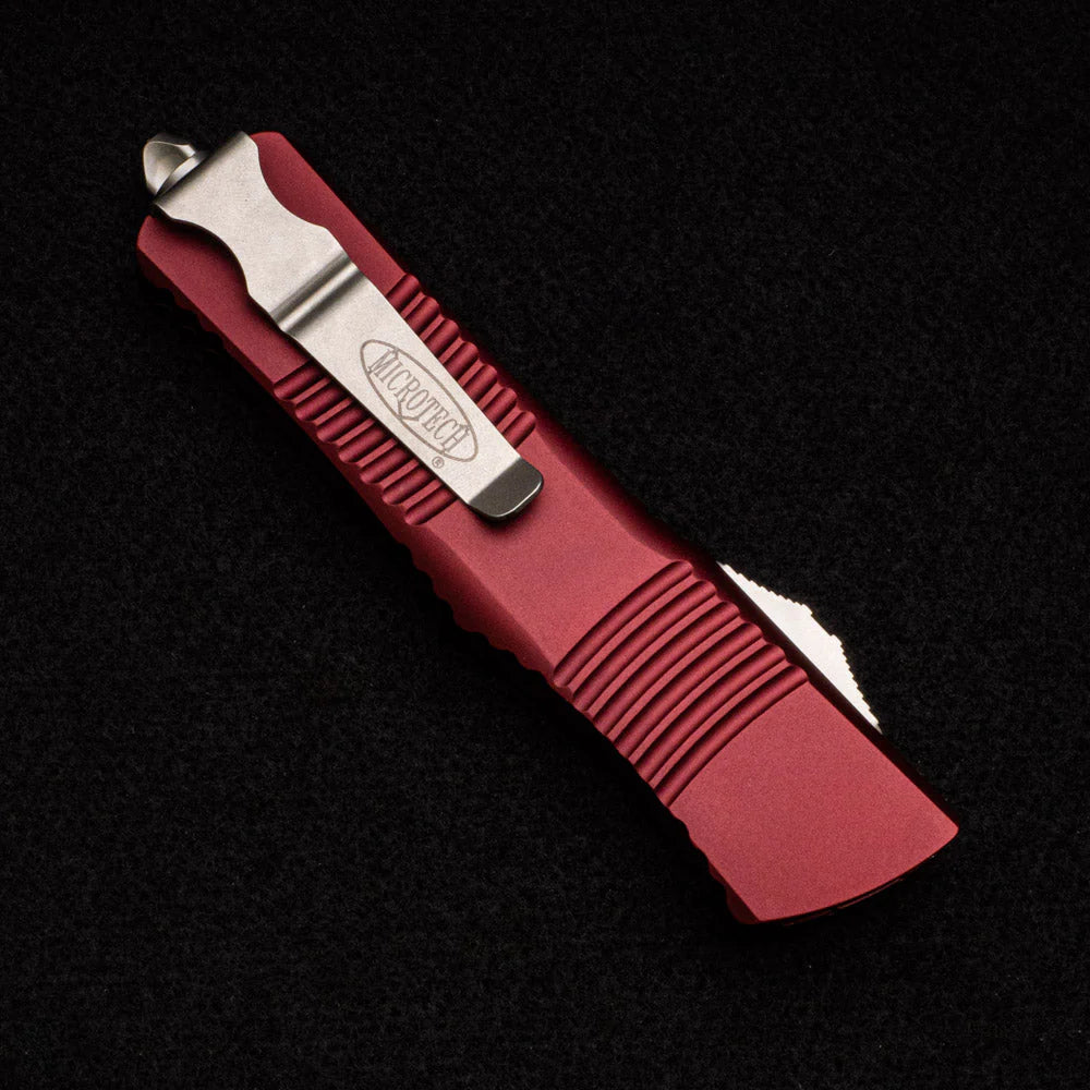 Microtech Combat Troodon Double Edge Merlot Stonewash Full Serrated Out the Front Knife
