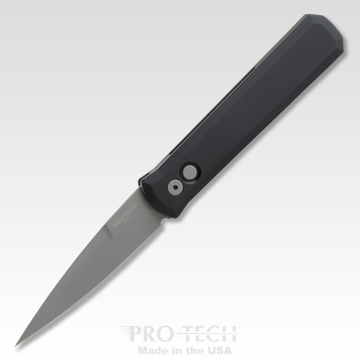 Protech Godfather Black Handle Blasted Plain Blade