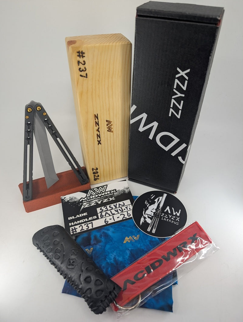 AcidWrx ZZYZX Incept V2 Black Handle / Gold Hardware Live Blade Balisong
