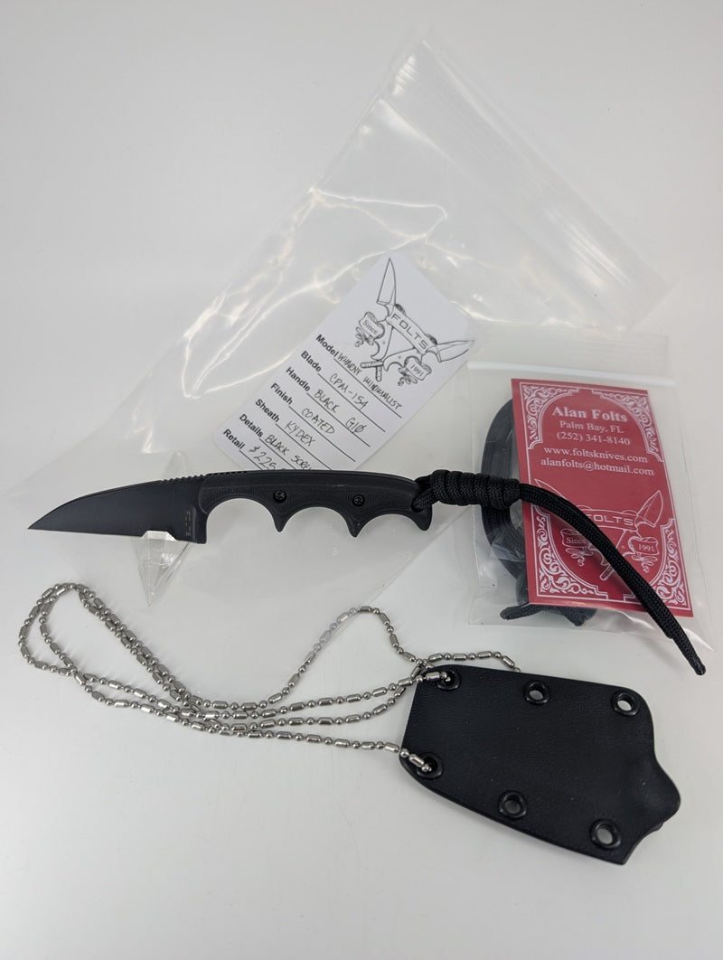 *Consignment* Alan Folts Wharny Minimalist CPM-154 Black G10 Fixed Blade Knife