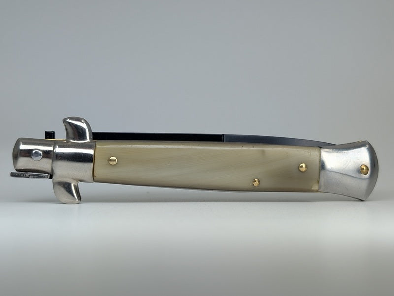 *Consignment* Armando Beltrame Horn Handle Black Blade Italian Stiletto Auto Folding Knife