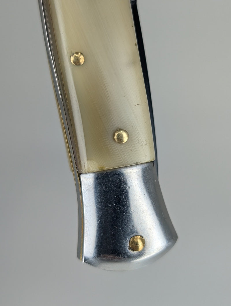 *Consignment* Armando Beltrame Horn Handle Black Blade Italian Stiletto Auto Folding Knife