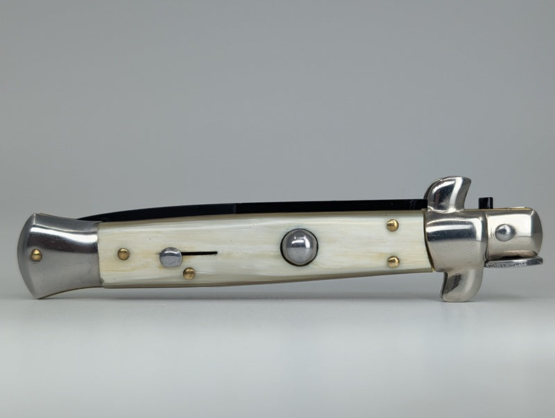 *Consignment* Armando Beltrame Horn Handle Black Blade Italian Stiletto Auto Folding Knife