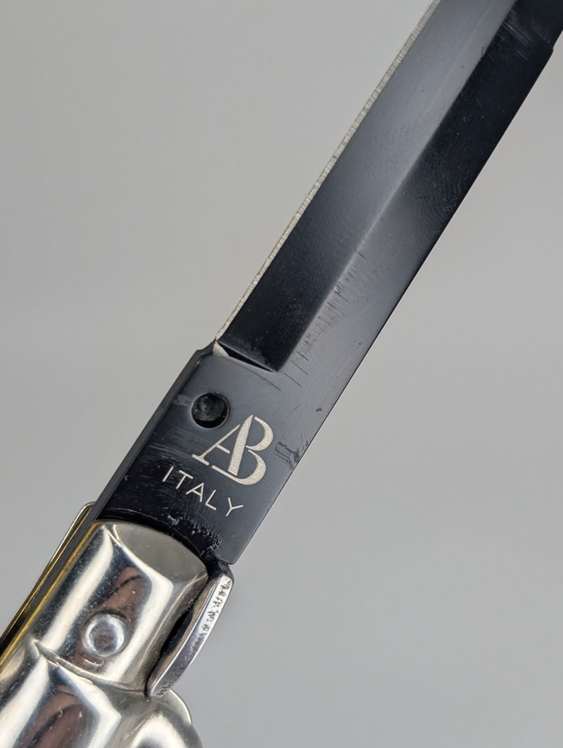 *Consignment* Armando Beltrame Horn Handle Black Blade Italian Stiletto Auto Folding Knife