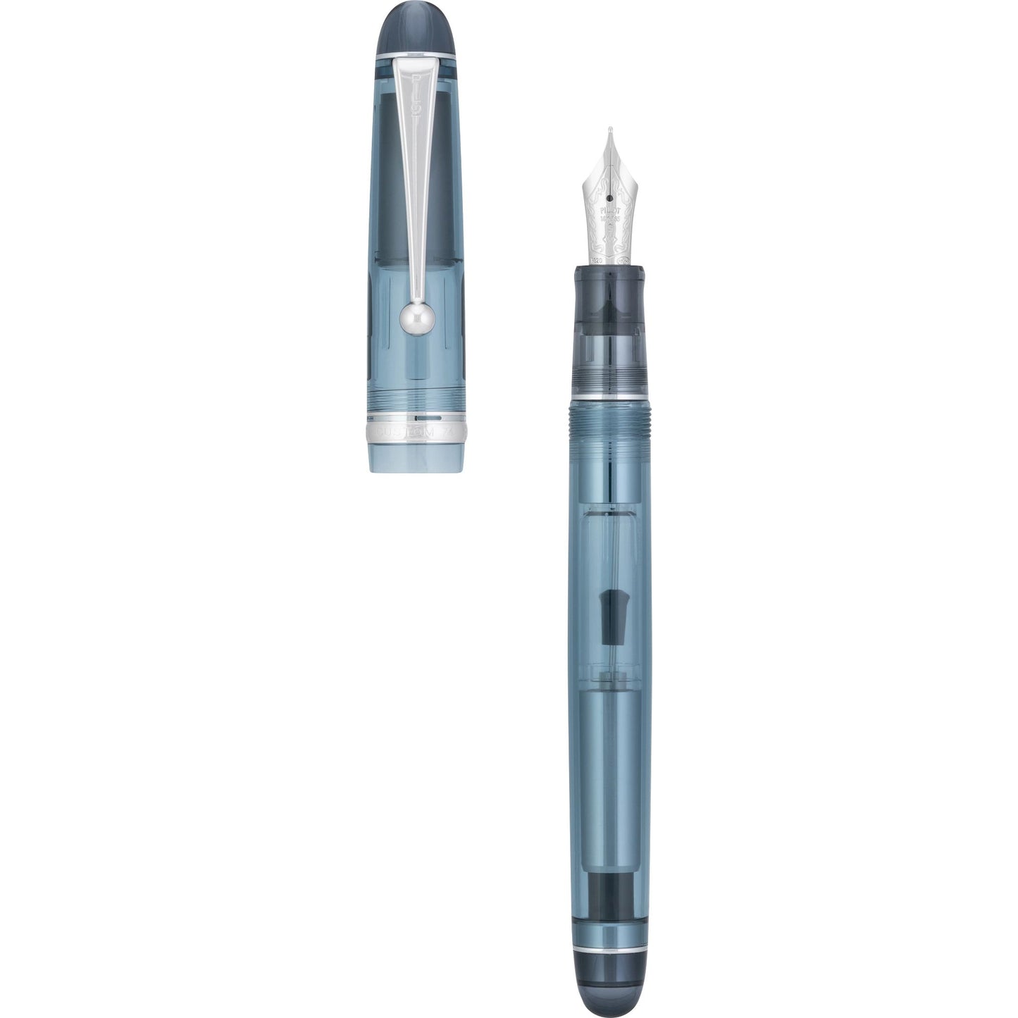 Pilot Custom 74 Fountain Penwith transparent section on a white background