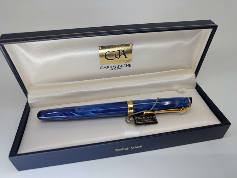 *Consignment* Caran d'Ache Equinox Blue Marble Fountain Pen Steel Medium Nib