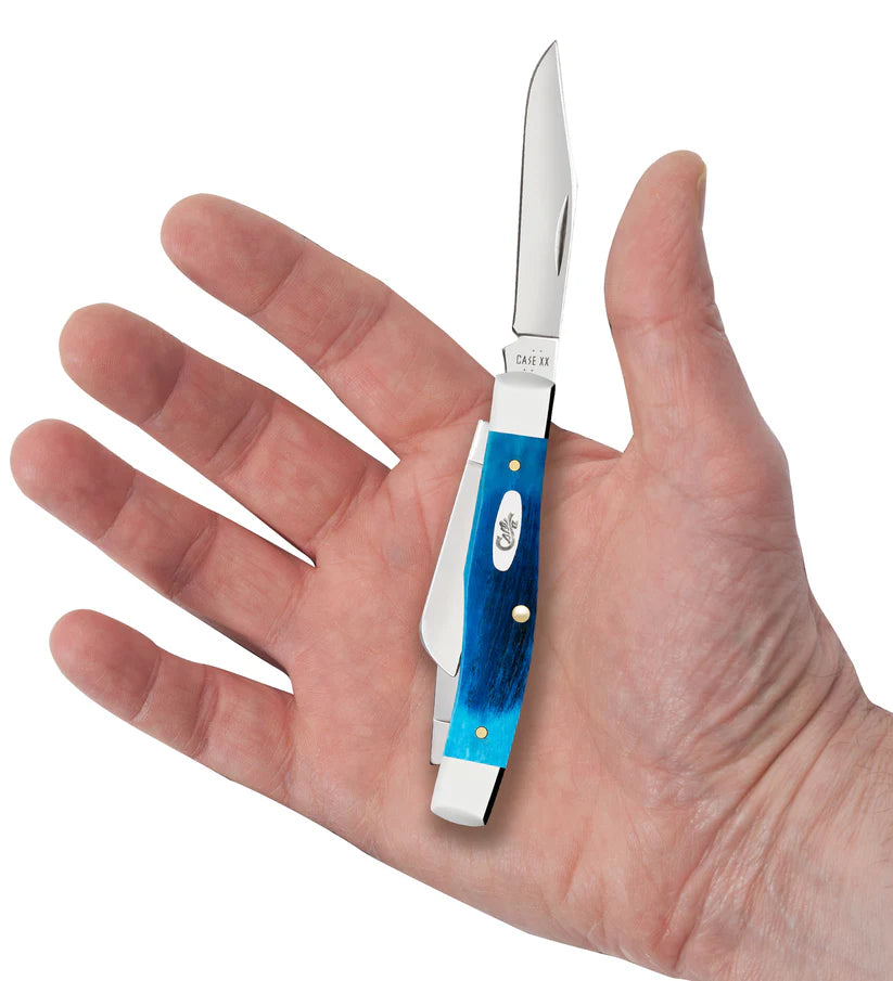 Case Knives Sawcut Jigged Caribbean Blue Bone Medium Stockman Pocket Knife
