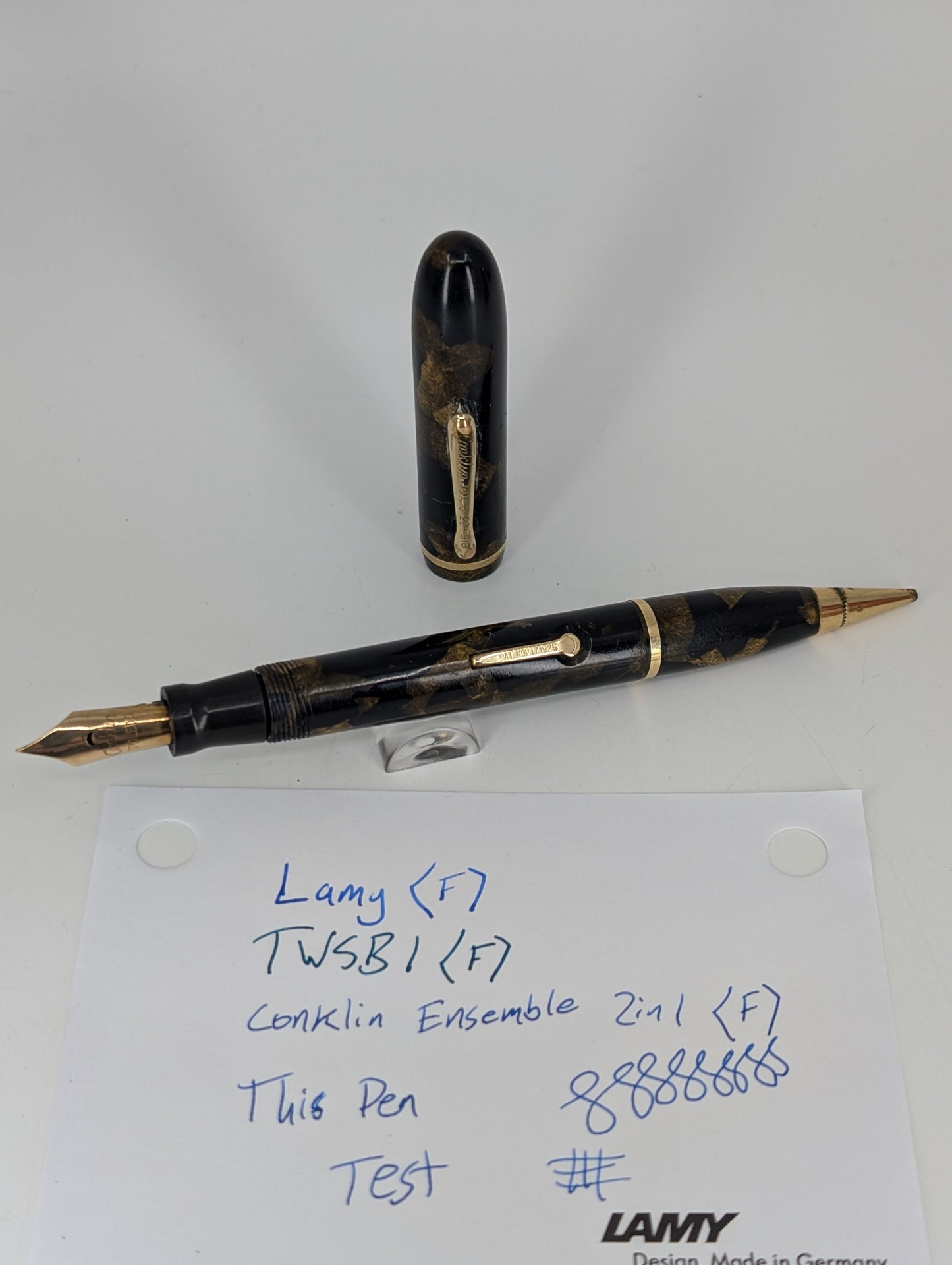 *Consignment* Conklin Ensemble Green Marble 2 in 1 Fountain Pen / Pencil Steel Fine Nib
