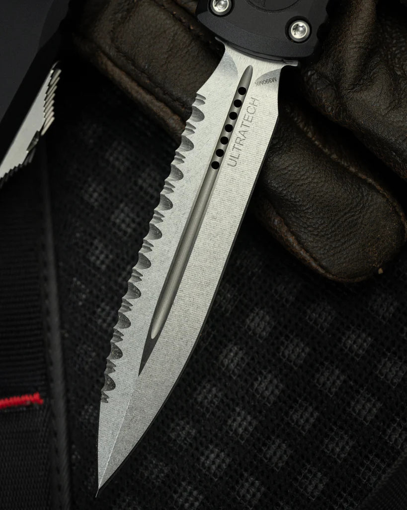 Microtech Ultratech Gen III ZBT D/E Stonewash Full Serrated Out the Front Knife
