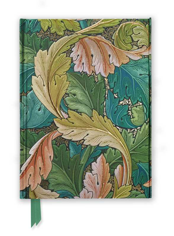 Flame Tree Journals: William Morris: Acanthus (Foiled Journal) Floral notebook with green, orange, and beige design on a white background