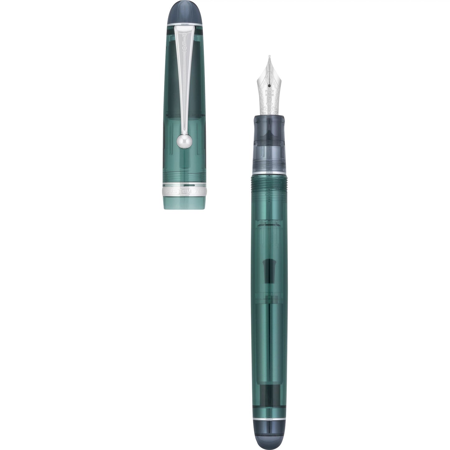Pilot Custom 74 Fountain Pen with transparent section on a white background