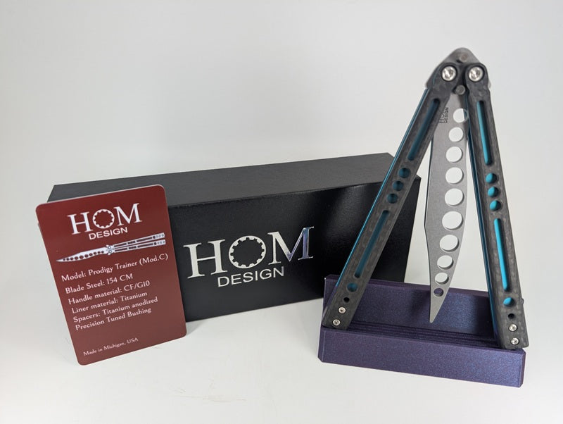 HOM Design Prodigy CF / Ti Teal Balisong Trainer Mod. C