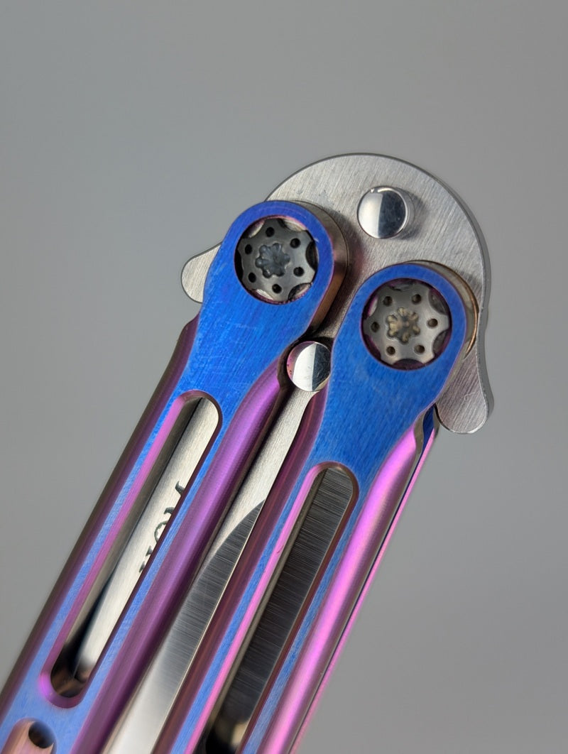 HOM Design 2022 Tempest Blurple Titanium w/ CF Spacer S35VN Live Blade Balisong