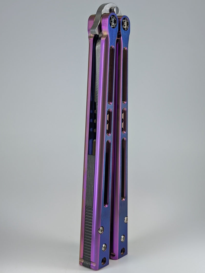HOM Design 2022 Tempest Blurple Titanium w/ CF Spacer S35VN Live Blade Balisong