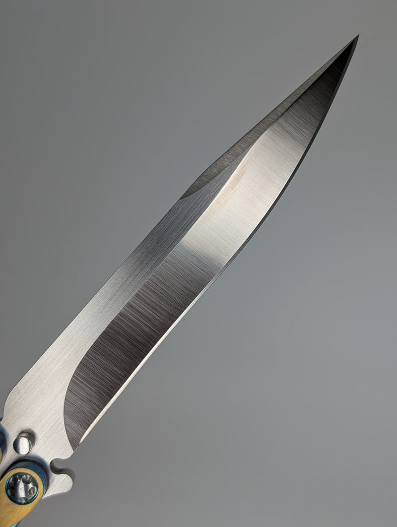 HOM Design 2022 Tempest Dual Tone Aqua/Gold Titanium w/ CF Spacer S35VN Live Blade Balisong