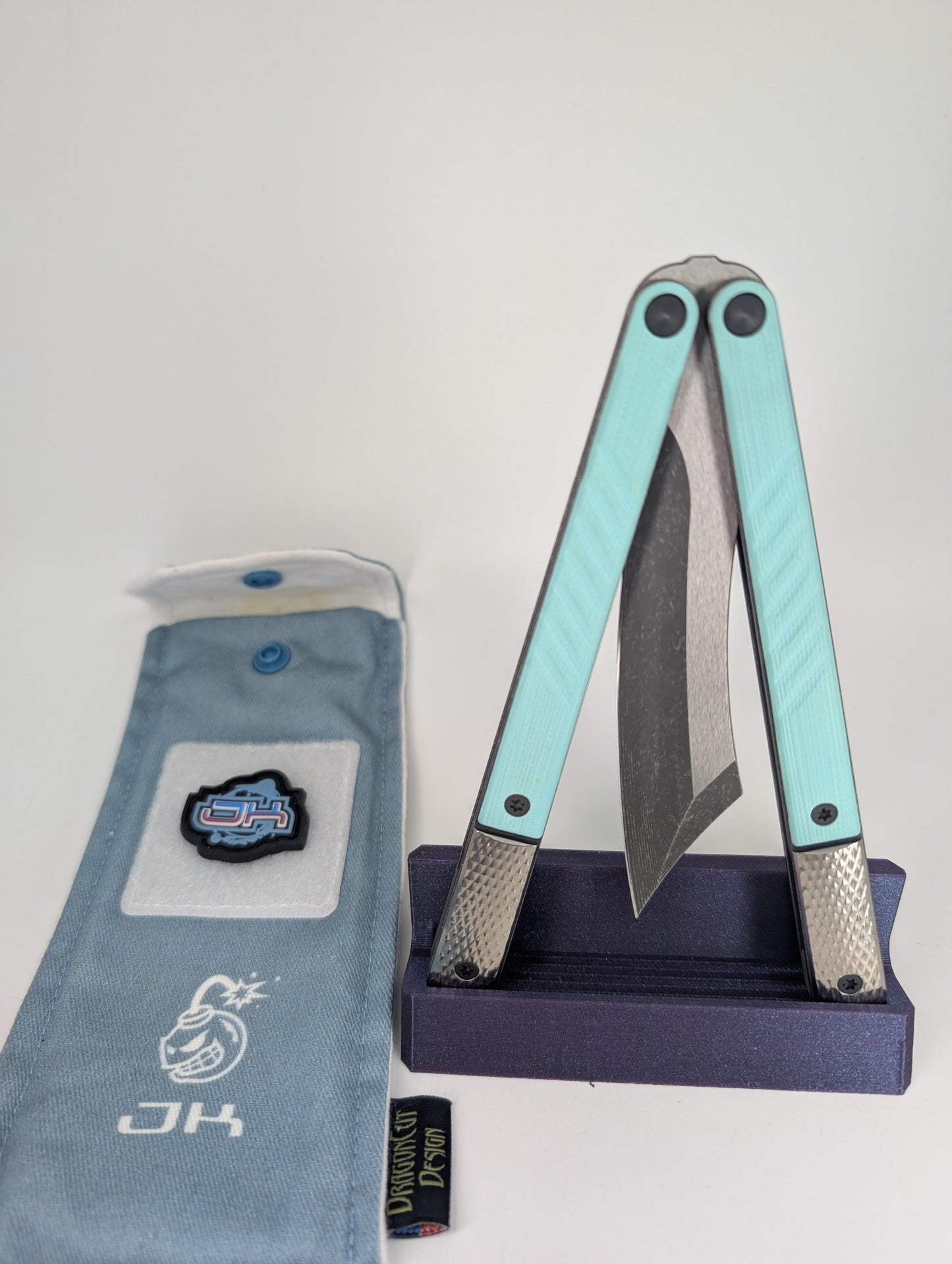 *Consignment* JK Design LiteTech Light Blue Live Blade Balisong