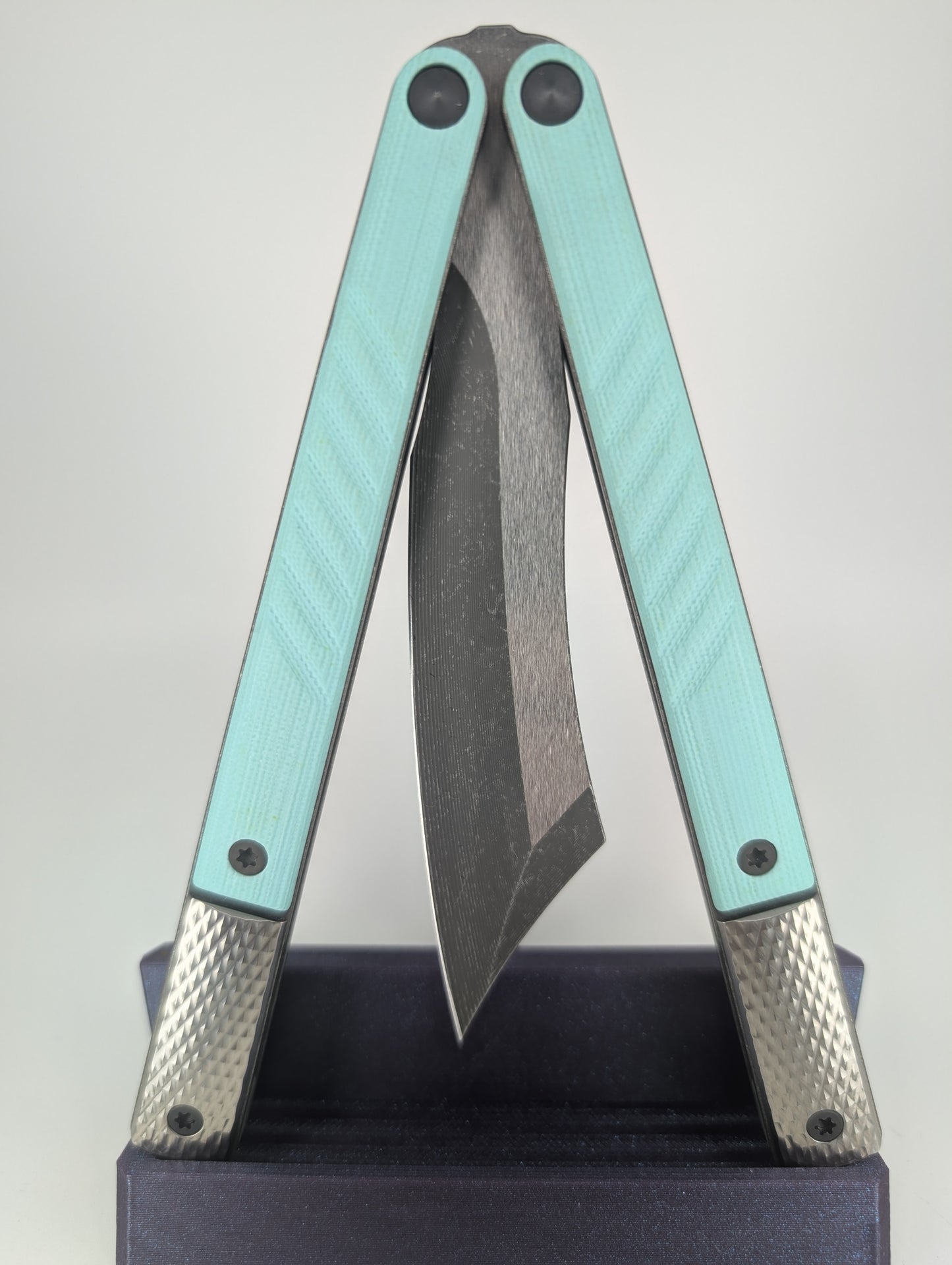 *Consignment* JK Design LiteTech Light Blue Live Blade Balisong