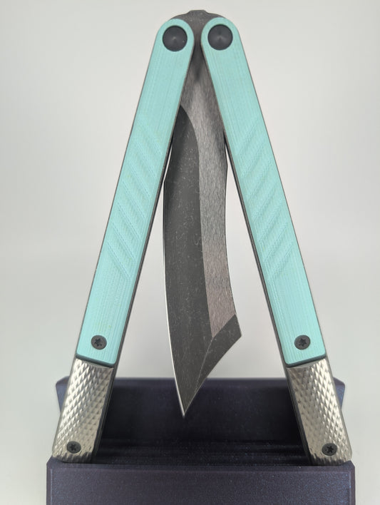 *Consignment* JK Design LiteTech Light Blue Live Blade Balisong