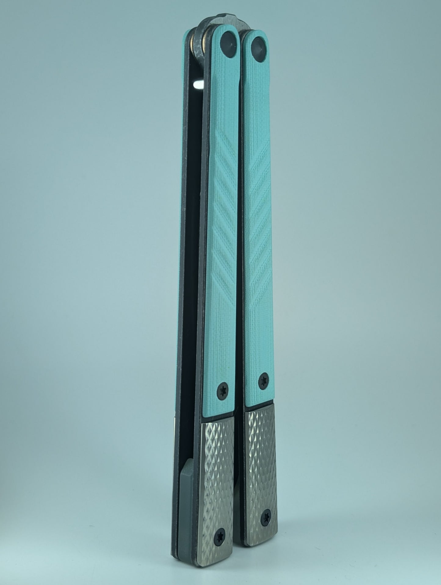 *Consignment* JK Design LiteTech Light Blue Live Blade Balisong