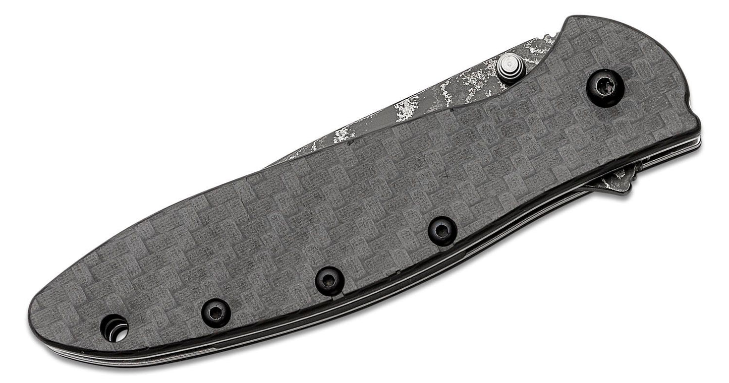 Kershaw 1660CFDAM Ken Onion Leek Assisted Flipper Knife 3" Damascus Blade, Carbon Fiber Handles
