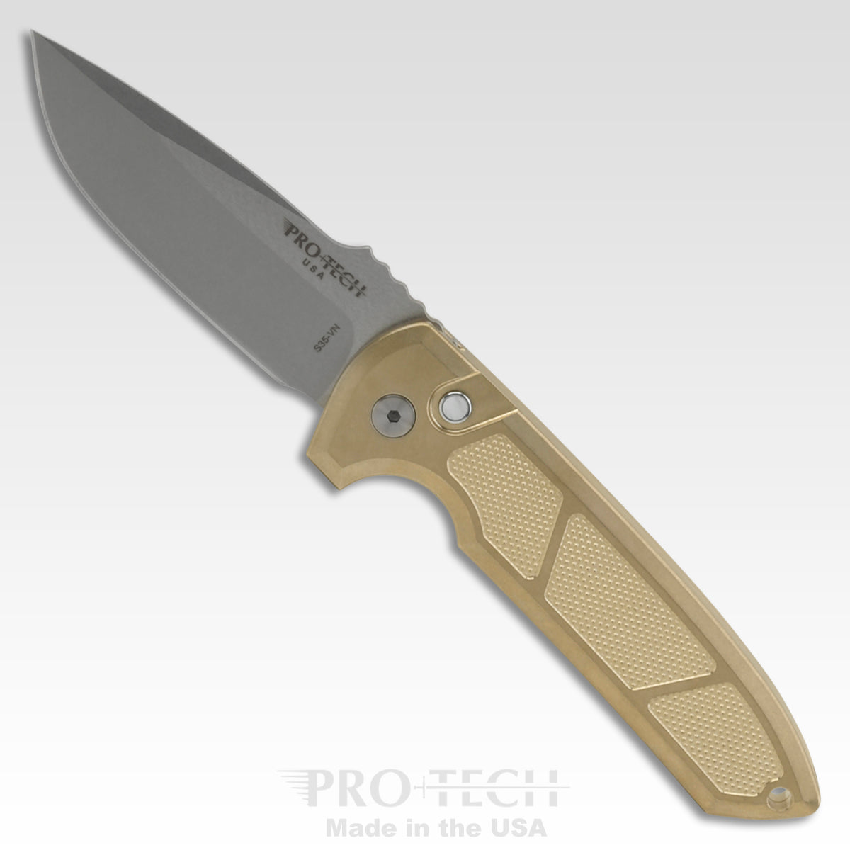 Protech Rockeye Custom AlBronze Handle Stonewash Blade Auto Folding Knife