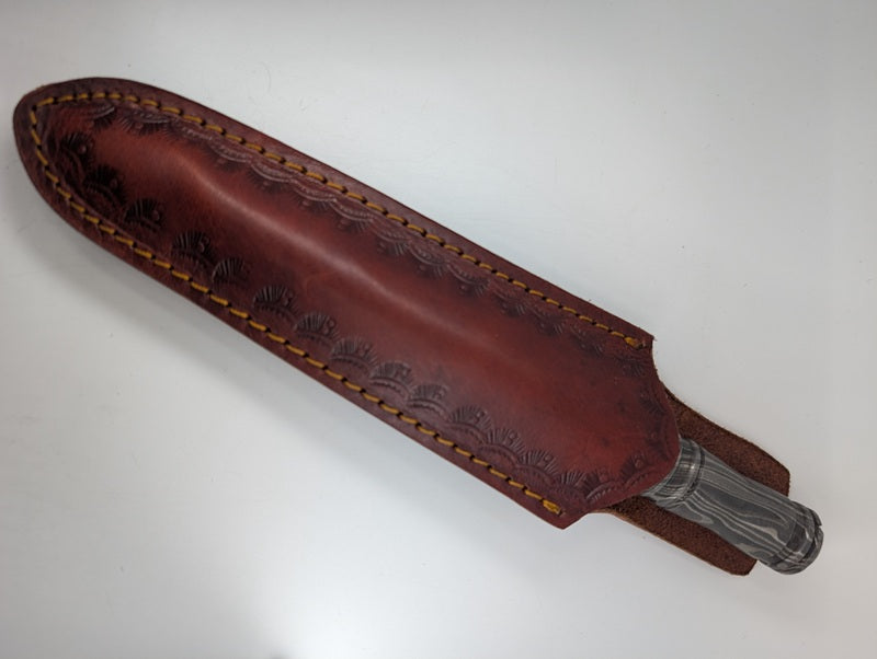 *Consignment* Custom Large Damascus Spiral Blade Dagger w/ Leather Sheath