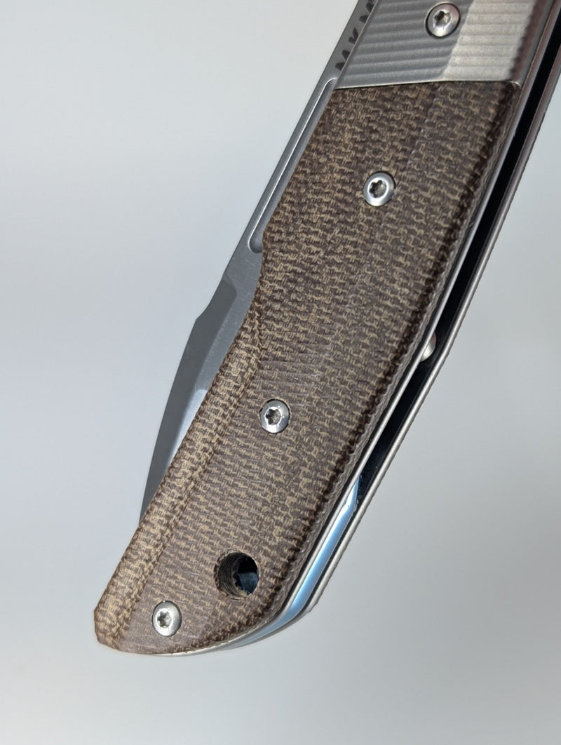 *Consignment* MKM Clap Green Canvas Micarta w/ Ti Bolster Linerlock Folding Knife