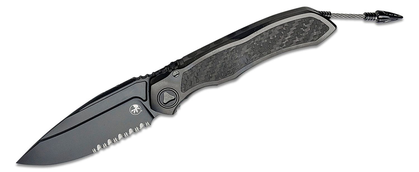 Microtech Anax Single Edge Titanium Handle DLC Partial Serrated CF Inlay Folding Knife